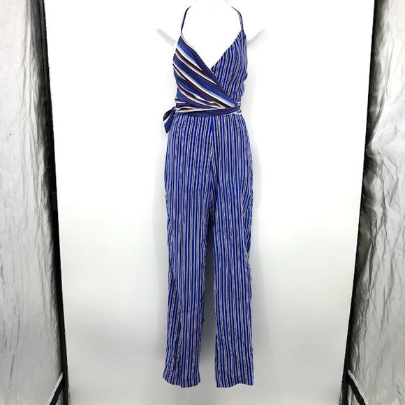 Rag & Bone Felix Stripe Jumpsuit 0 Surplice V-Neck Criss-Cross Back Straight - Picture 2 of 12